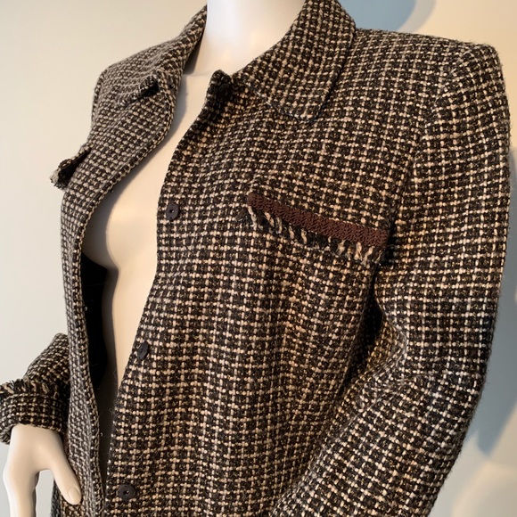 Tahari Jackets & Blazers - EUC Tahari brown tweed blazer raw fringe edges